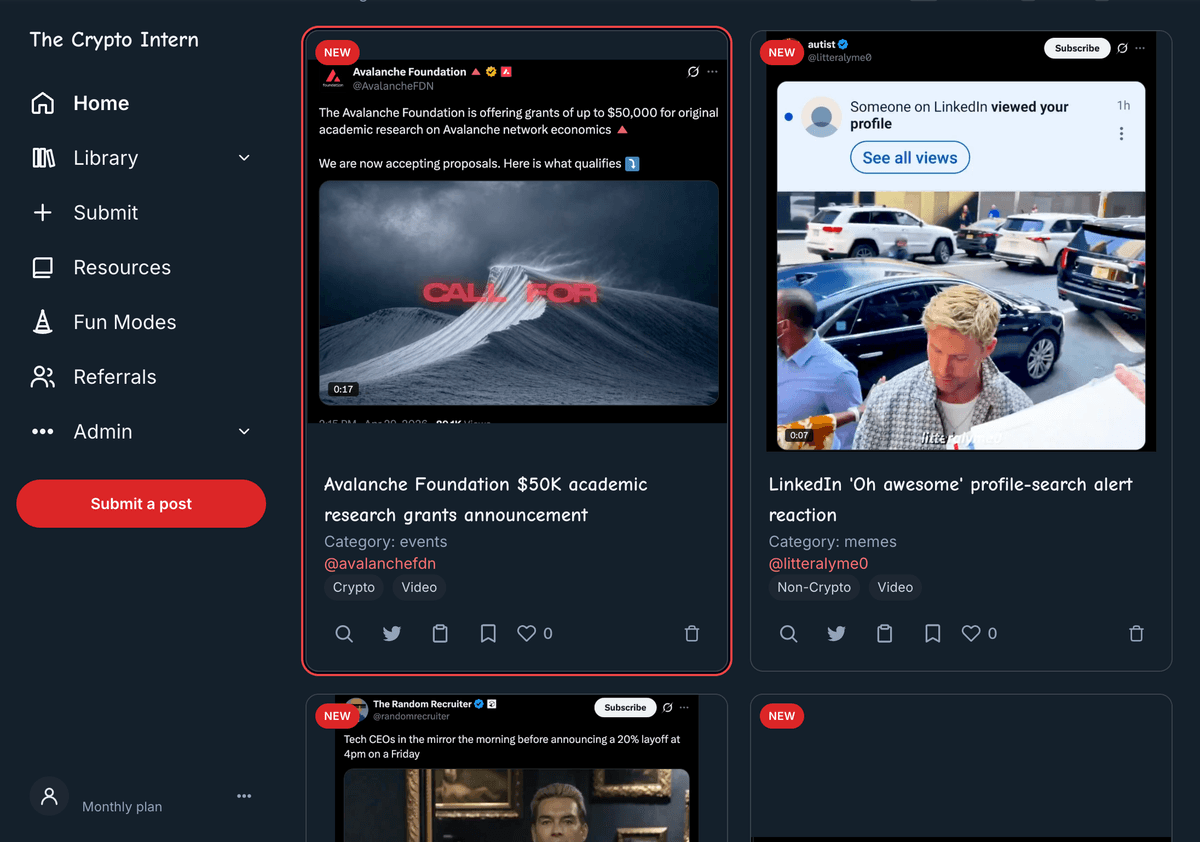 The Crypto Swipe File — browse, search, and save proven crypto marketing examples